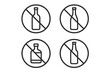© Framezy - 4 outline alcohol bottles with through icons showing alcohol free flat vector illustration style isolated on white background