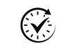 © Eti - A stylized dark gray clock face with a checkmark symbol superimposed representing time management and completion isolated on transparent background
