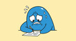 © fibekti - Anxious blue blob character struggles with writing task under pressure and stress