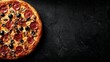 © HidanCreative - Pepperoni Pizza with Olives and Mushrooms on Black Background with Sparkling Elements