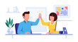 © amtsuroso - Colleagues Celebrating Success with High Five in Modern Office Setting