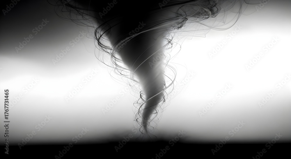 Dramatic black and white image of a powerful tornado vortex twisting ...