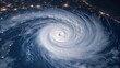 © Thanate - Tropical cyclone Vivid aerial view of a powerful hurricane swirling over the ocean at night.