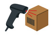 © Smaev - Handheld barcode scanner device reading a product code on a shipping box for inventory tracking