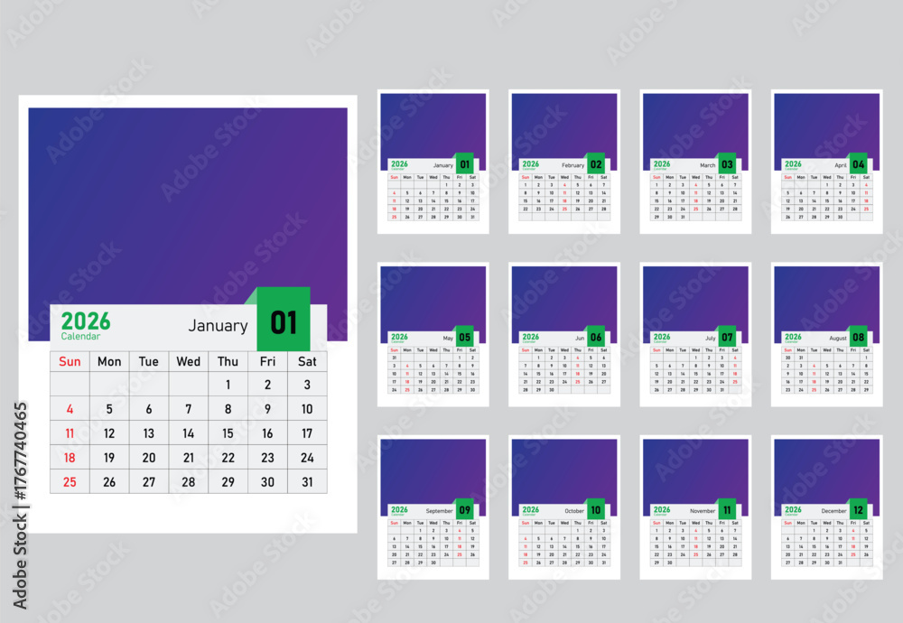 2026 Calendar Template, 2026 wall calendar design abstract template ...