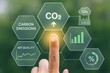© Chanoknan - Hand Touching Display with Carbon Emissions Data, Air Quality Metrics, and CO2 Levels on Green Background