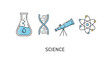 © Pablo - Science themed illustration featuring laboratory flask dna telescope and atom elements perfect for