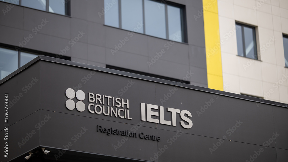 Photo Stock British Council IELTS Registration Centre Signage on Modern ...
