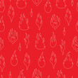 © yabluko_draws - Fire flames doodle sketch outline seamless pattern on red background.