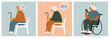 © Angelina Bambina - Alzheimer illness disease patients concept. Set of elderly confused man and women with memory loss and flying around. Brain disease in pensioners. Cartoon contemporary flat vector collection.