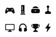 © Cezar_911 - Silhouette gaming icons set: controllers, headset, console, and trophy