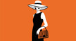 © Raheel - Stylish woman in black dress and hat against orange