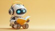© P.G - Cute and Friendly Robot Reading a Book on a Yellow Background, Displaying Curiosity and Playfulness in a Futuristic Environment