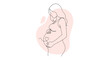 © Delbert - Minimalist one-line art illustration of a serene pregnant woman tenderly cradling her baby bump, with a heart design symbolizing maternal love.