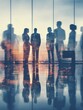 © Johannes - silhouettes of diverse business people working together toned image of office interior and skyscrapers concept of modern office with managers partners  generative ai