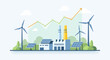 © Matcha - Sustainable energy powering growing economy, showcasing renewable power sources, minimal style