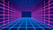 © 陈佳乐 - Neon grid tunnel with blue and pink glowing lines creating a futuristic digital corridor