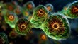 © Gendar SINURO - Microscopic view of glowing, interconnected biological cells.