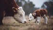 © irawan - Adult bovine animal closely observes its young offspring in a field setting