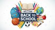 © Erisna Yolanda - Colorful illustration of school supplies surrounding a 'Welcome Back to School' sign