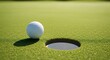© Tarek - A white golf ball rests near the hole on a green course