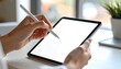 © Domurigu - Hands holding a digital tablet and stylus, showcasing a blank screen for creative concepts