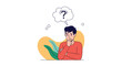 © Farhan - A thoughtful person with a question mark in a thought bubble contemplates an issue.