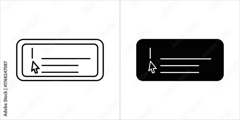Two input field icons with cursor pointer, one outline and one filled ...