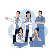 © Chloe - A diverse team of five medical professionals, including doctors and nurses, gathers in a collaborative healthcare setting.