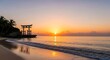© Iqra - Majestic sunrise over a traditional japanese torii gate on a serene beach, with golden light reflecting on the water and creating a peaceful scene