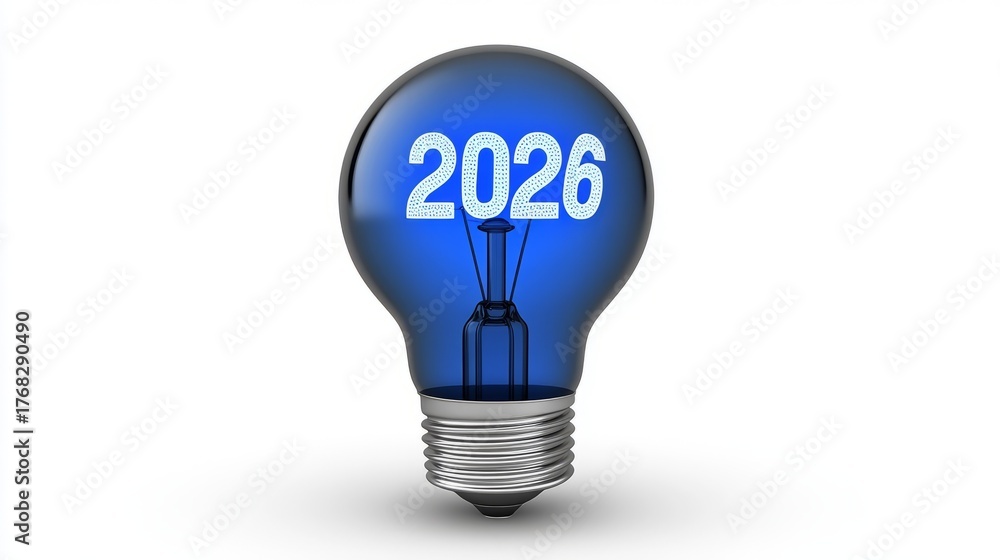 Bright ideas for the year 2026 with a glowing blue light bulb ...