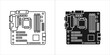© AKTER STOCK - Outline and solid black icons of a computer motherboard