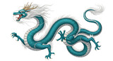 Majestic teal chinese dragon with white mane isolated on transparent background