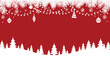 © S.Siam - A festive christmas background featuring a red backdrop adorned with white silhouettes of christmas trees, snowflakes, ornaments, and string lights, creating a cheerful holiday scene