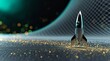 © Alchemy - Futuristic 3D rocket launching with glowing sparks symbolizing innovation, technology, startup growth, digital success and space exploration, cinematic metallic design on dark background