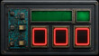 © Another Galaxy - Retro-futuristic control panel with circuit board, glowing red buttons, and green LED screens in a sci-fi industrial interface design.