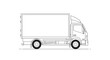 © Lucas - Side view line art illustration of a modern box delivery truck, suitable for logistics, shipping, and transportation concepts.