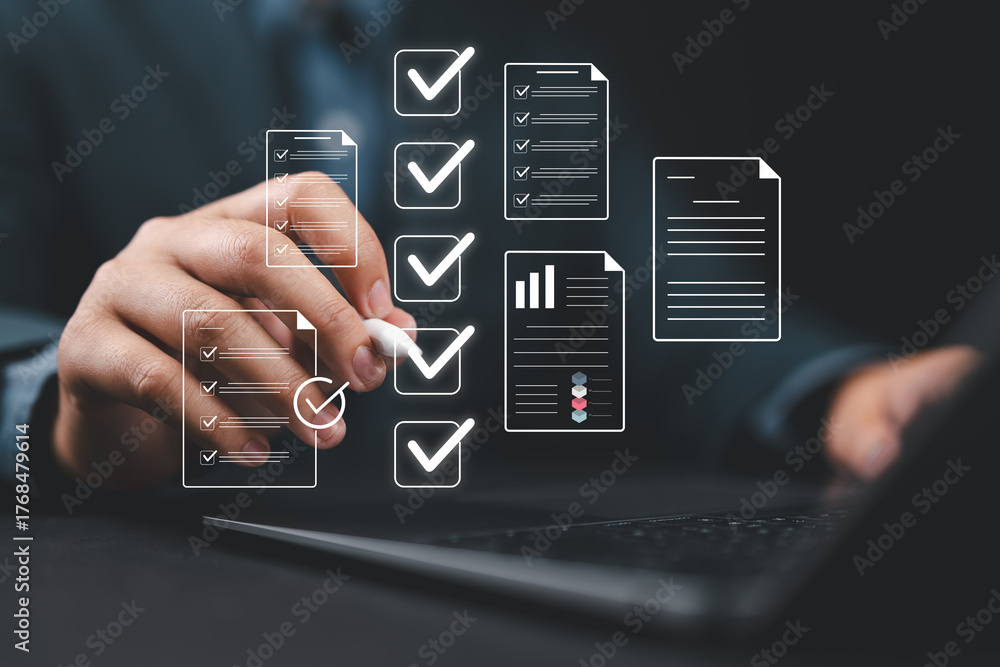 Accountant showing office document auditing concept, plan review ...