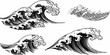 © AqeelAhmad - Detailed monochrome drawing showcasing various stylized ocean waves in different sizes and orientations