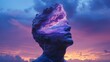 © Oleg - Surreal Double Exposure Portrait of Stone Face with Majestic Sky and Clouds at Dusk