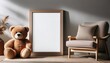 © Hseyin - mockup artwork frame with teddy bear and cozy chair in room