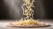 © nuralam_gfx - Shredded mozzarella cheese falling onto a pizza dough with tomato sauce against a dark background
