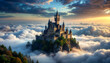 © Adnan - Majestic castle floating above the clouds at sunrise offering a breathtaking fantasy landscape for storybook illustrations and fairytale settings