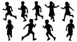 © jamal - Silhouette of children running and playing together in a joyful and energetic manner on a white background