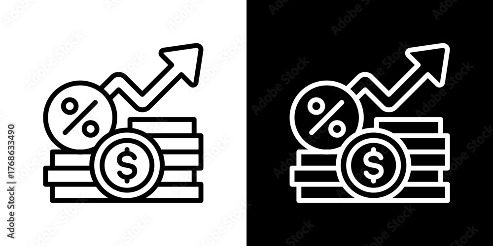 Compound Interest Icon Set. Clean Line Design With Light And Dark ...