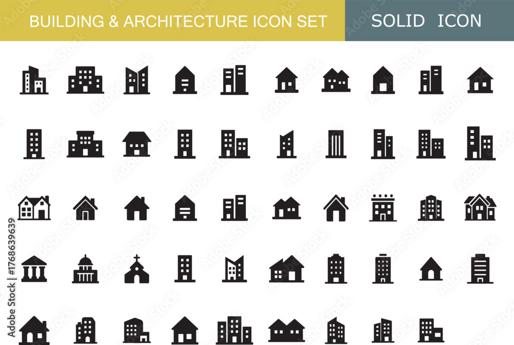Architect Icon Set Building and Architecture Icon Set | House, Home, Office, Bank, Factory ...