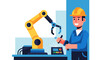 © RIDHO - Modern Engineering Illustrated With Automated Machinery Production System And Worker Operation