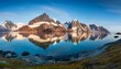 © Edith - Panoramic Mirror Reflection Of The Mountain Range At Bear Islands Northeast Greenland National Park With The Grundtvigskirken Mountain Peak To The Left In Ofjord Scoresby Sund Greenland