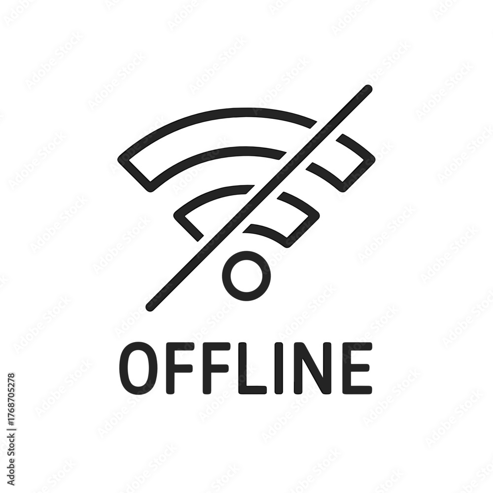 Minimal line icon of offline mode with crossed-out Wi-Fi signal ...