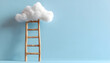 © wolfelarry - Within a calm blue sky, an ethereal ladder climbs to a downy cloud, encapsulating the principles of aspiration